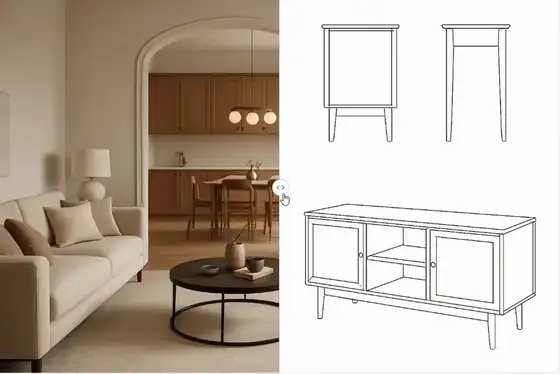 Custom line drawing of a product from a room.